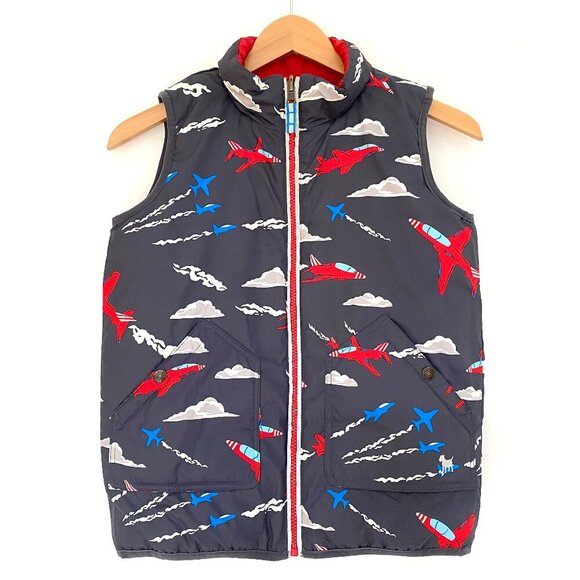 Mini Boden Boys Reversible Insulated Puffer Vest Size 9-10 140cm Red Navy Planes - Picture 4 of 12